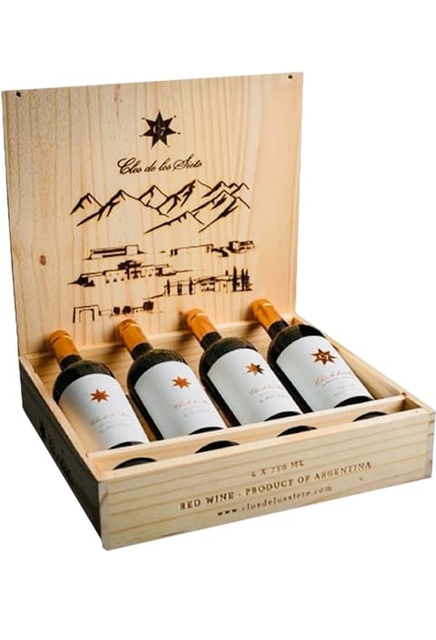 Estuche Madera X 4 Vinos Clos De Los 7 Cosechas 16-17-18-19
