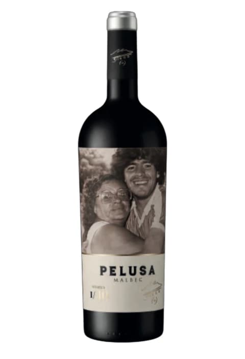 Vino Tinto Pelusa Maradona Malbec 750 Con Foto Inedita 1/10