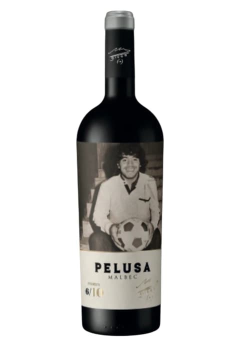 Vino Tinto Pelusa Maradona Malbec 750 Con Foto Inedita 6/10