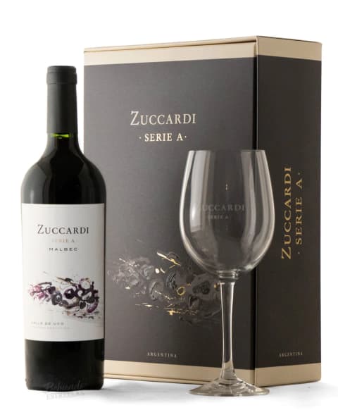 Estuche Con Un Vino Zuccardi Serie A 750 Más Una Copa