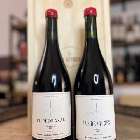 Estuche de Madera Los Dragones x2 | El Pedrazal Garnacha + Partida Única Malbec