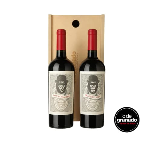 Estuche Gran Sombrero Madera 2 Botellas