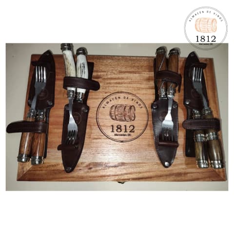 Juego de Cuchillo y Tenedor - Madera/Asta/Madera Trenzada