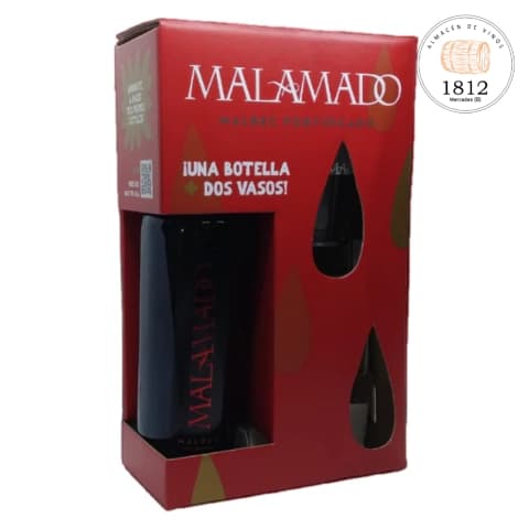 Malamado Malbec 18º Estuche 1x750cc + 2 Vasos