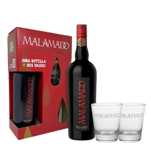 MALAMADO MALBEC 2 vasos c/ estuche