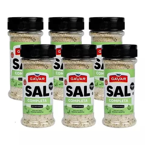 6 Pack Sal Fina Gavar Sal Completo En Frasco Sin Tacc X330gr