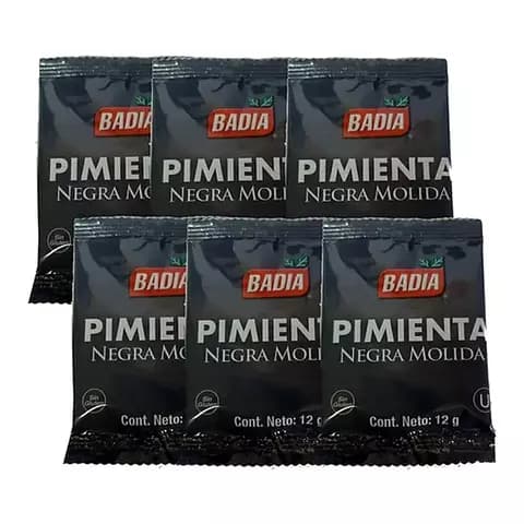 6 Sobres Pimienta Negra Molida X12grms Badia Standard