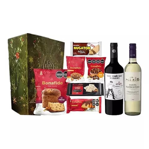 Cajas Navideñas Bonafide Con 2 Vino Guapo Tinto y 1 Sta Florentina Blanco