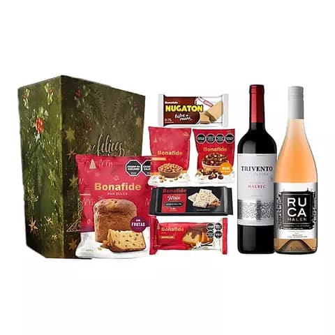 Cajas Navideñas Bonafide Con 2 Vinos 1 Ruca Malen 1 Trivento