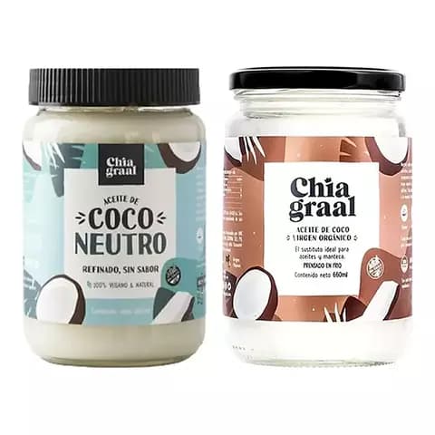 Combo Aceite Coco Chia Graal Sabor Virgen Y Neutro X660ml