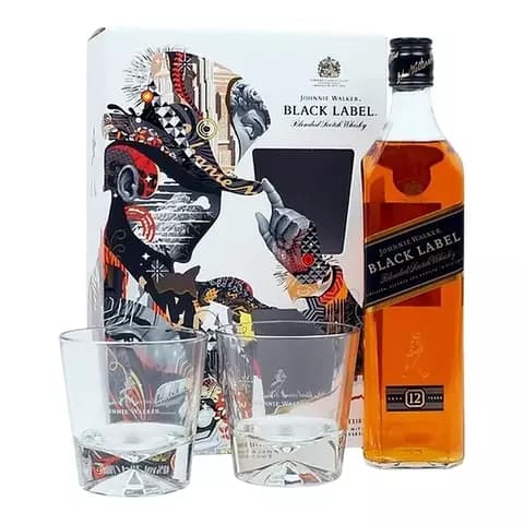 Estuche Whisky Johnnie Walker Black Label X700c Con 2 Vasos