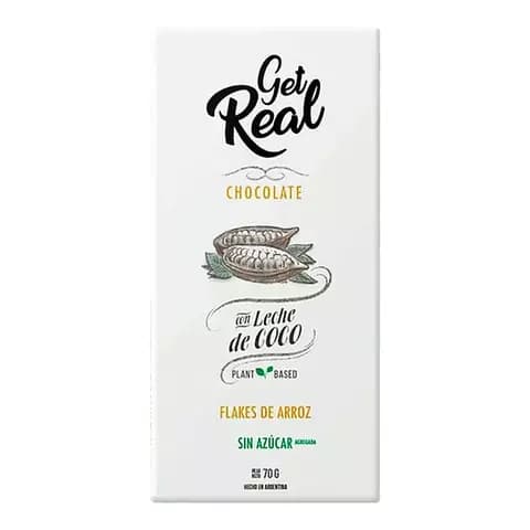 Get Real Chocolate Con Leche De Coco Y Flakes De Arroz X 70g