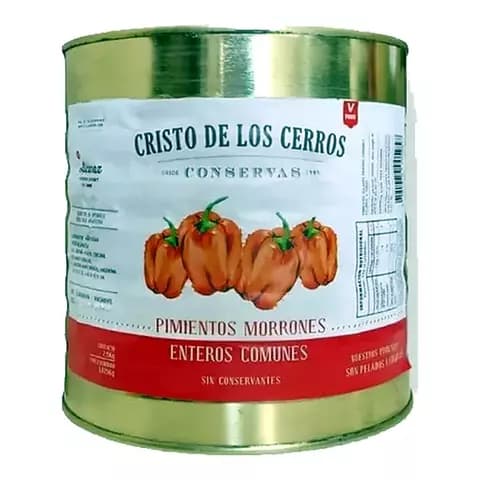 Pimientos Morrones Enteros Pelados Cristo De Los Cerros Lata