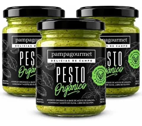 Pack 3 Pesto De Albahaca Organico Sin Tacc Pampagourmet 170 G
