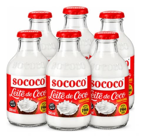 Pack 6 Leche De Coco Tradicional - Sococo Vidrio x200 Ml. Origen Brasil.