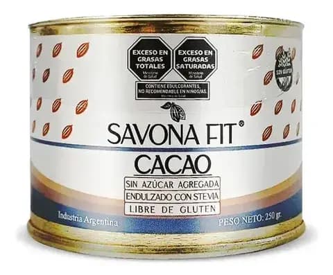 Cacao En Polvo Endulzado Stevia Savona Fit Sin Azúcar 250g