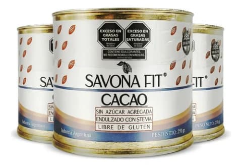 Pack 3 Cacao En Polvo Endulzado Stevia Savona Fit Sin Azúcar 250g