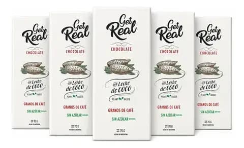 Pack 5 Chocolate Con Leche De Coco Granos De Cafe Get Real x70G