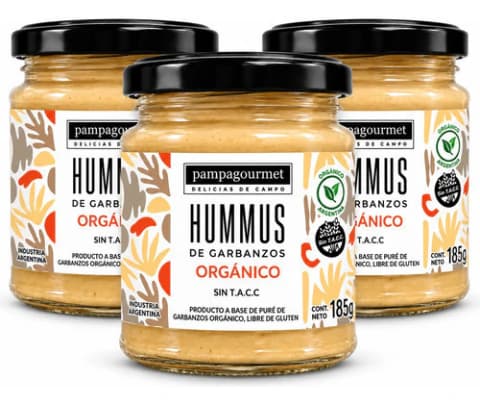 Pack 3 Hummus De Garbanzo Orgánico 180 Gr Marca Pampa Gourmet