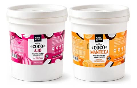 2 Baldes Aceites Coco Chia Graal Sabor Manteca y Ajo X 4 Litros