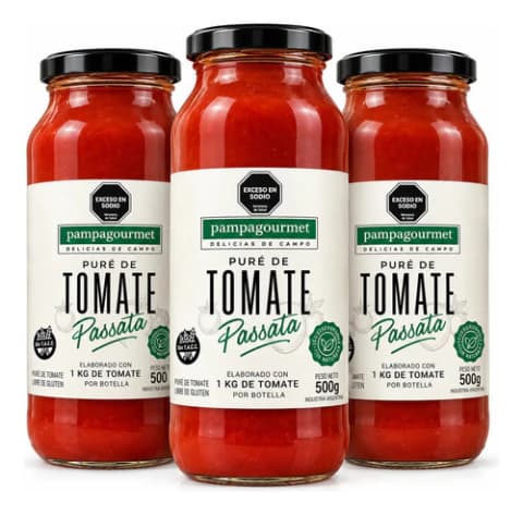 Pack 3 Puré De Tomate Passata Pampa Gourmet Botella X 500 Gr