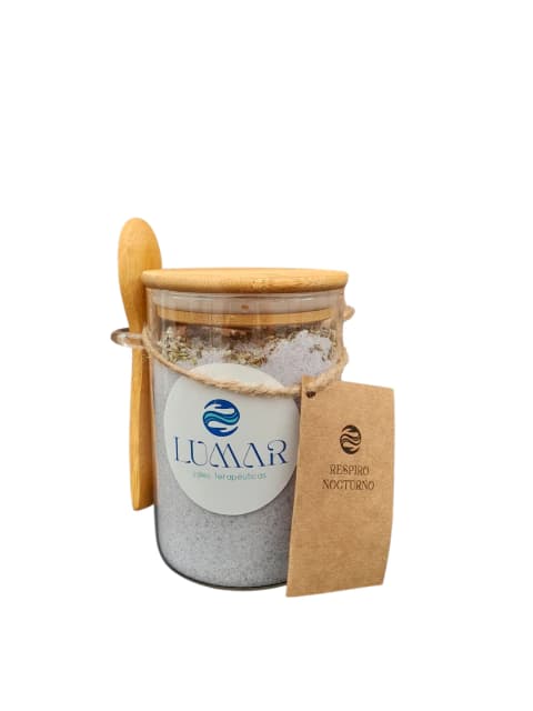 Lumar sales terapéuticas respiro nocturno frasco tapa bambu con cuchara por 500gr