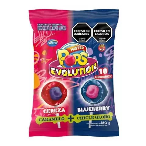 CHUPETIN MR POPS EVOLUTION SURTIDO CEREZA/BLUEBERRY X 180 G