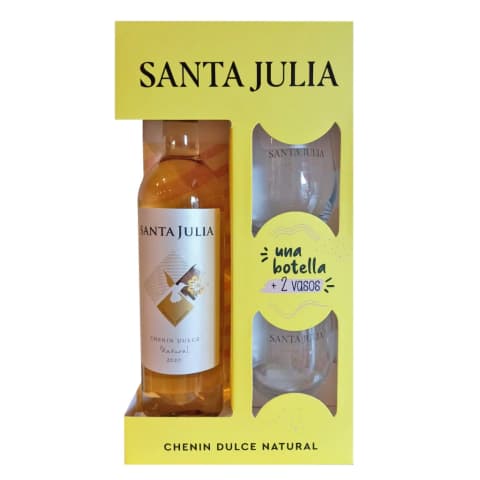 Santa Julia Chenin Dulce Natural, Estuche + 2 vasos