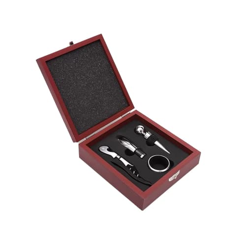 Set de Vino 4 Elementos - Caja de Madera