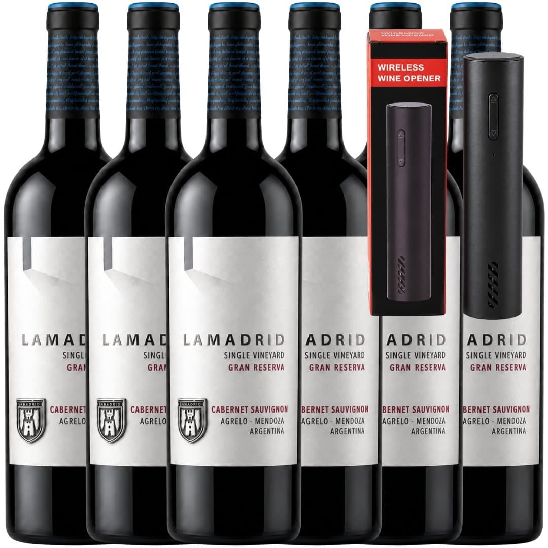 Vino Lamadrid Gran Reserva Cabernet Sauvignon 750ml x6 unidades + ¡Regalo! Destapador Eléctrico
