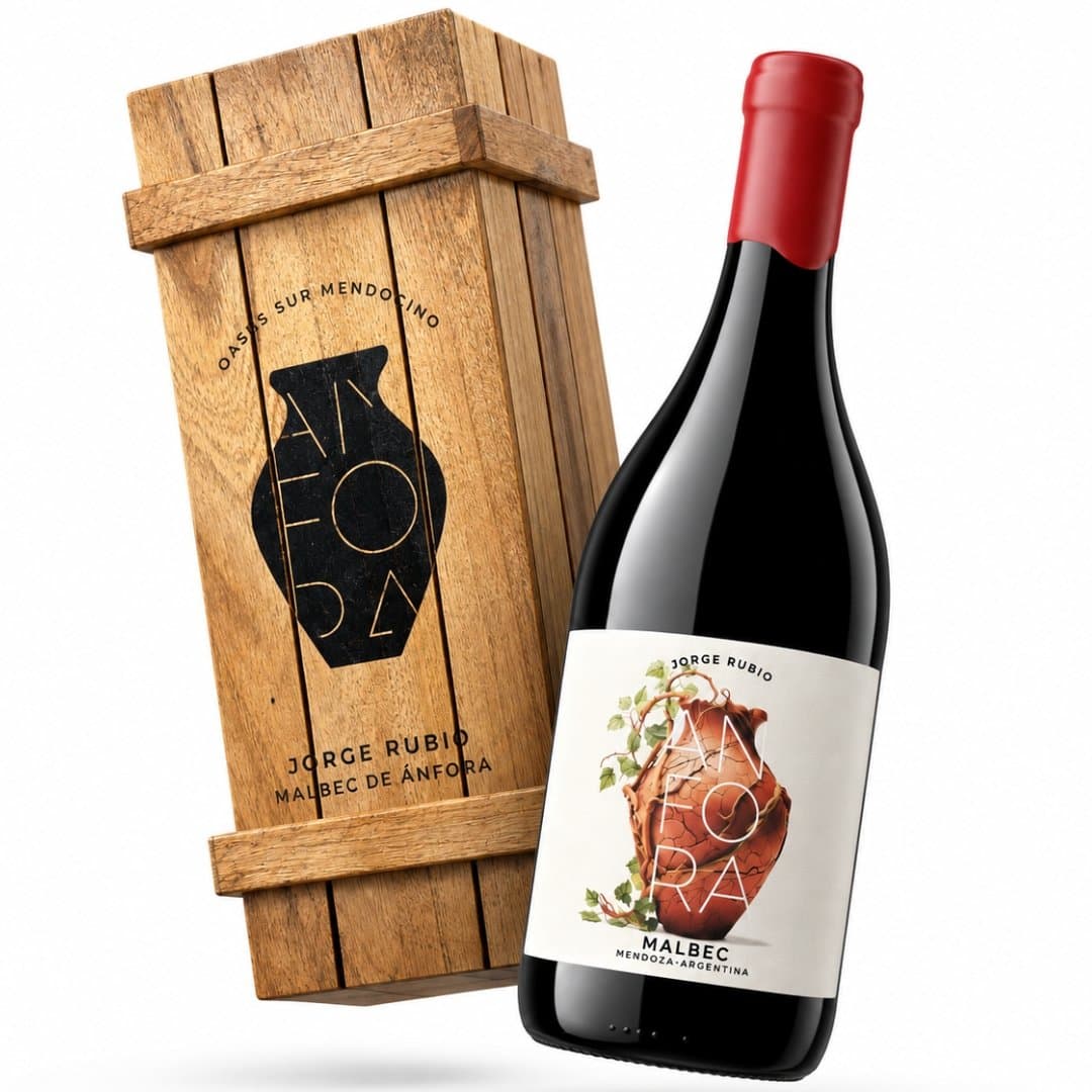 Estuche de Madera Jorge Rubio Malbec de Ánfora 750ml | Edición Limitada