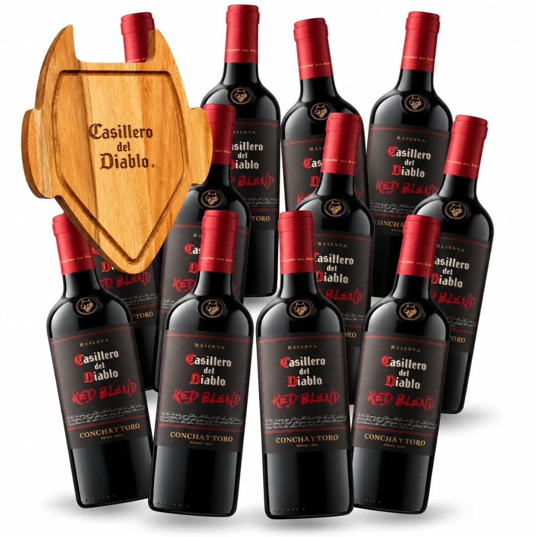 Vino Casillero del Diablo Red blend x12 + ¡Regalo! Tabla de Madera