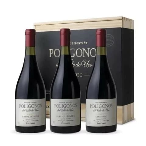 Estuche Madera Poligonos Del Valle De Uco Malbec X3 Botellas