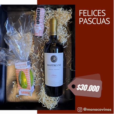 Combo Regalo Pascuas N°1: Huevo Rapanui + Conejo Rapanui + Vino Mastroeni Malbec