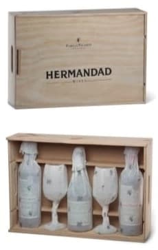 Hermandad Estuche Madera de 3 vinos + 2 copas
