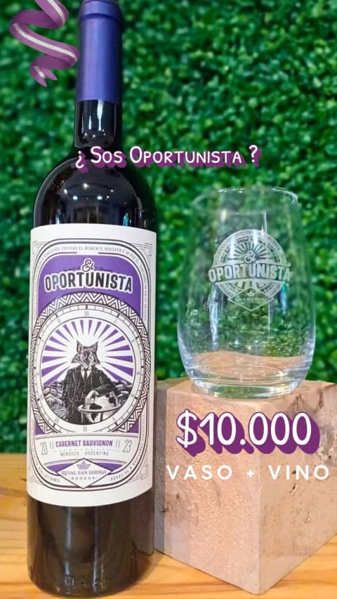 Promo de El Oportunista Cabernet Sauvignon + vaso bombe