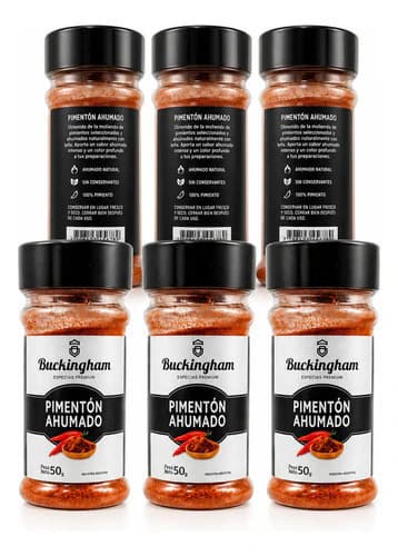 Pack 6 Pimentón Ahumado Buckingham 50g Condimento Dulce Intenso